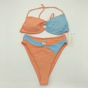 NWT L*Space Orange and Blue Bikini Set Top L / Bottoms M